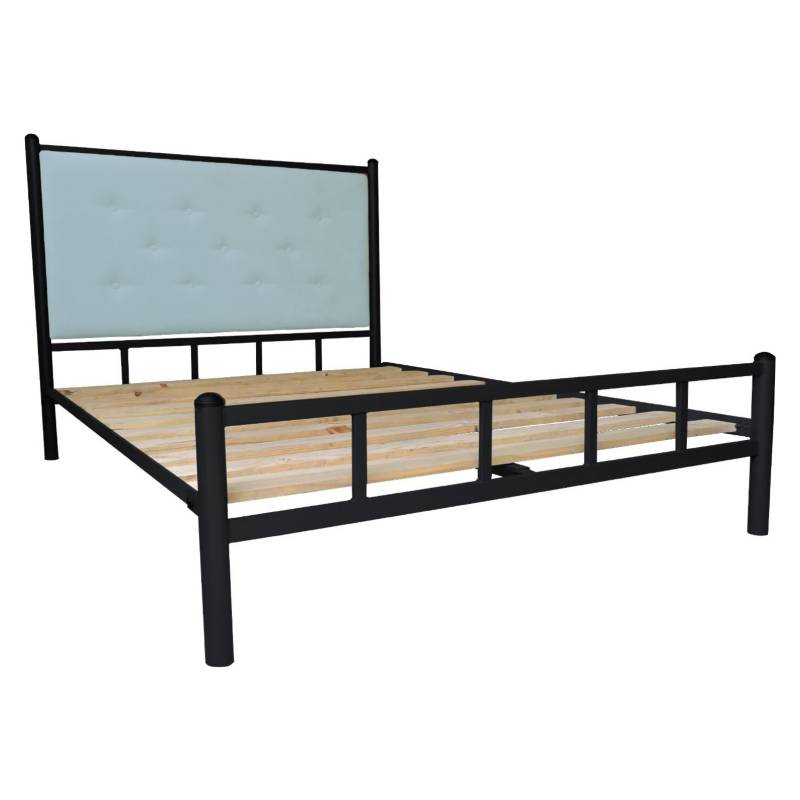 CAMA FUTONES Y MUEBLES TAPIZADO 2 PLAZAS NEGRO RESPALDO CELESTE - 1
