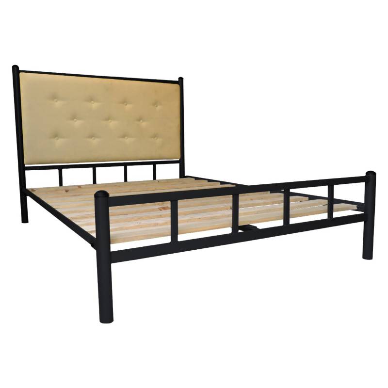 CAMA FUTONES Y MUEBLES TAPIZADO 2 PLAZAS NEGRO RESPALDO CAMEL - 1