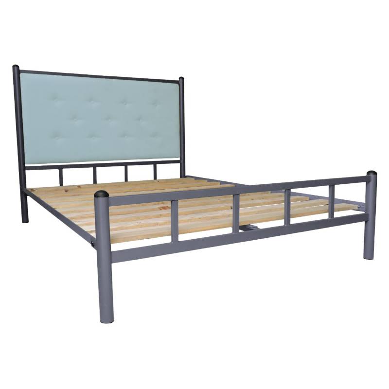 CAMA FUTONES Y MUEBLES TAPIZADO 2 PLAZAS GRAFITO RESPALDO CELESTE - 1