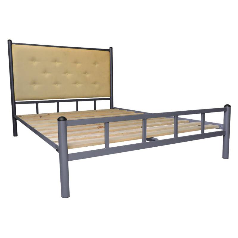 CAMA FUTONES Y MUEBLES TAPIZADO 2 PLAZAS GRAFITO RESPALDO CAMEL