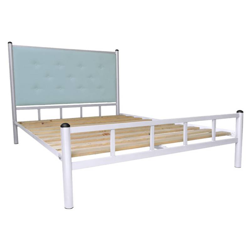 CAMA FUTONES Y MUEBLES TAPIZADO 2 PLAZAS BLANCO RESPALDO CELESTE - 1