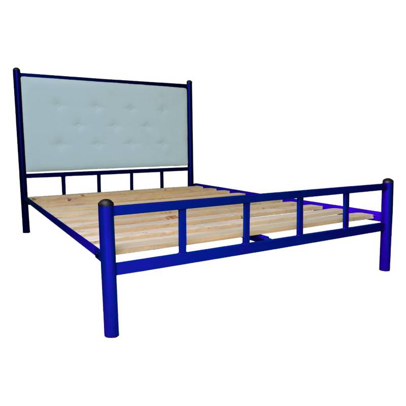 CAMA FUTONES Y MUEBLES TAPIZADO 2 PLAZAS PLATEADO AZUL RESPALDO CELESTE - 2