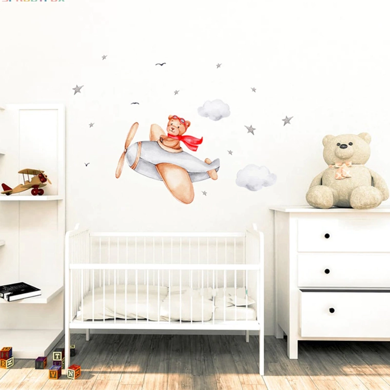 OSO Y AVIÓN ROJO  STICKERS VINILO DECO MURO DORMITORIO INFANTIL - 2