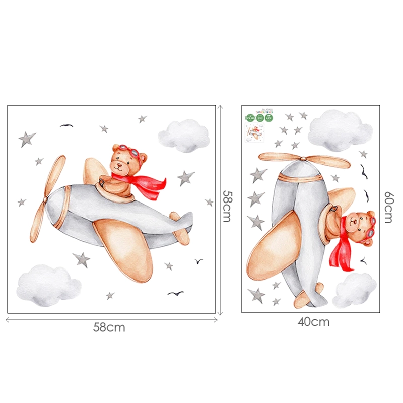 OSO Y AVIÓN ROJO  STICKERS VINILO DECO MURO DORMITORIO INFANTIL - 3