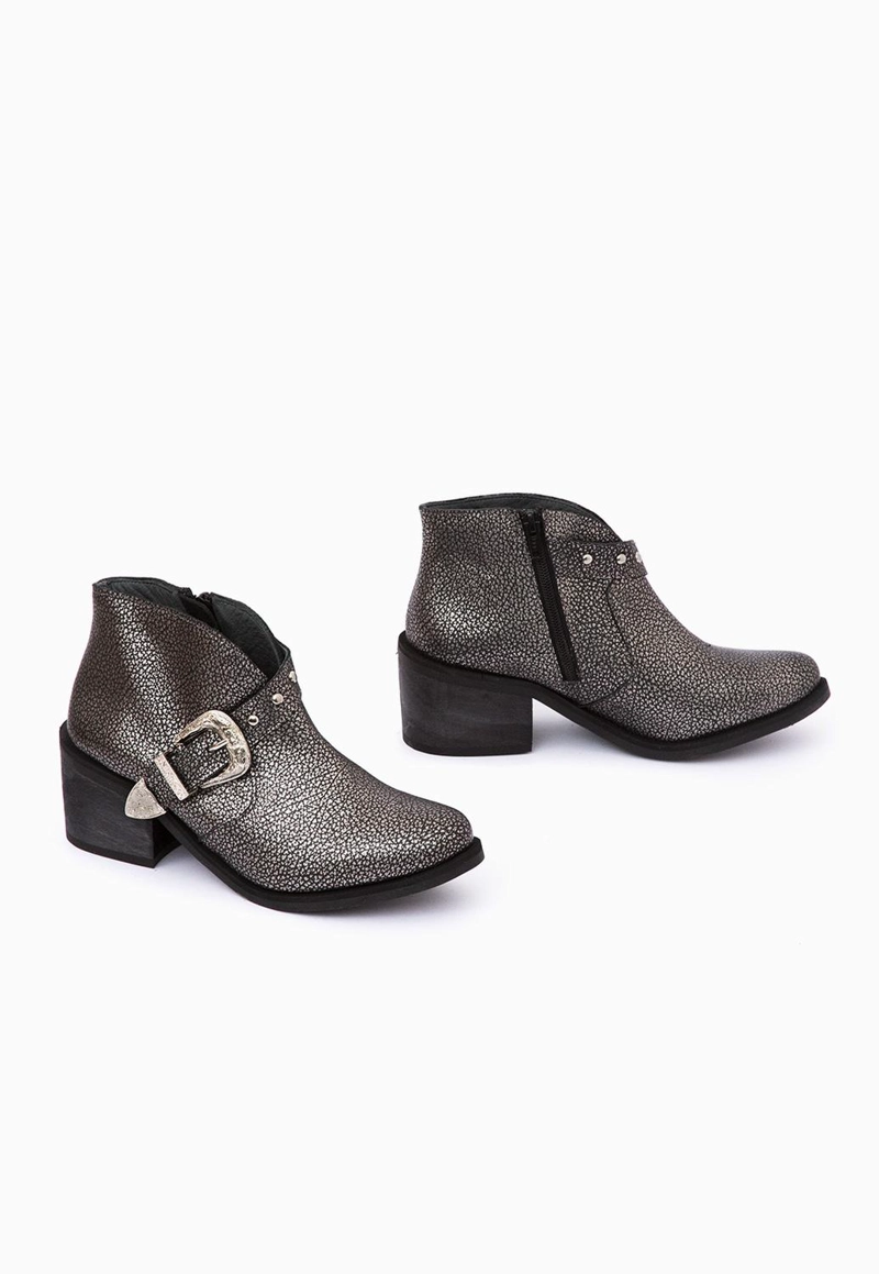 BOTIN CUERO MUJER  BERTA NEGRO METALICO - 2