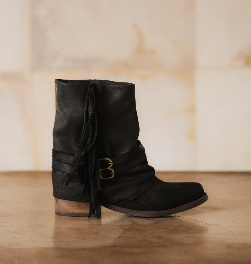 BOTA CUERO MUJER  PEONIA NEGRO - 1