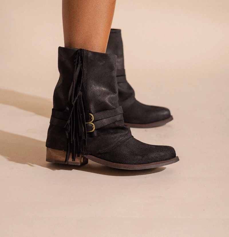 BOTA CUERO MUJER  PEONIA NEGRO - 2