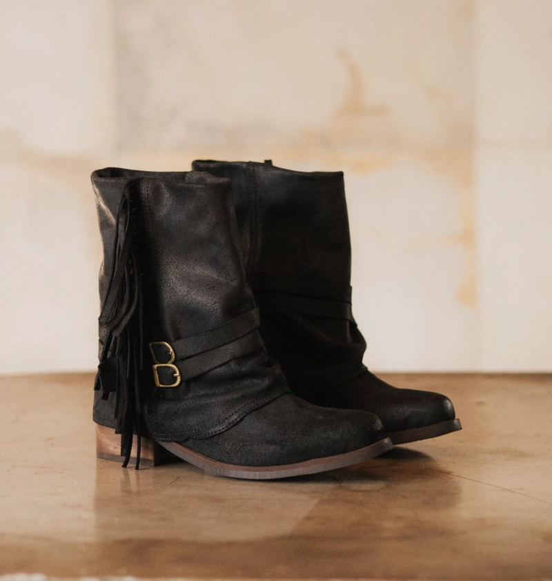 BOTA CUERO MUJER  PEONIA NEGRO - 4