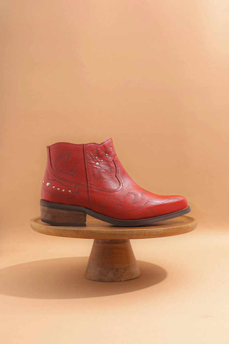BOTIN CUERO MUJER  ZAPADOR ROJO - 1