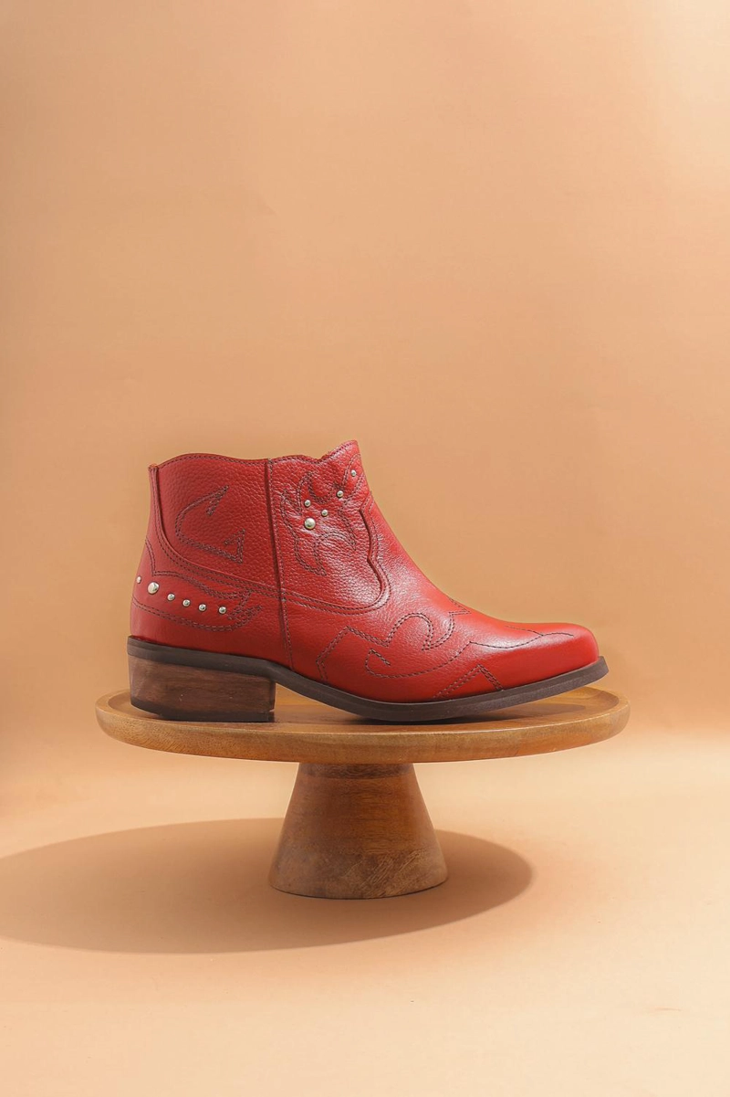 BOTIN CUERO MUJER  ZAPADOR ROJO - 1