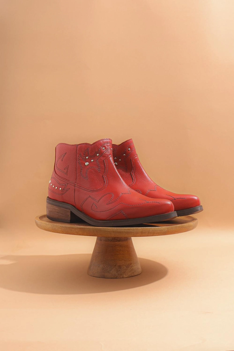 BOTIN CUERO MUJER  ZAPADOR ROJO - 2