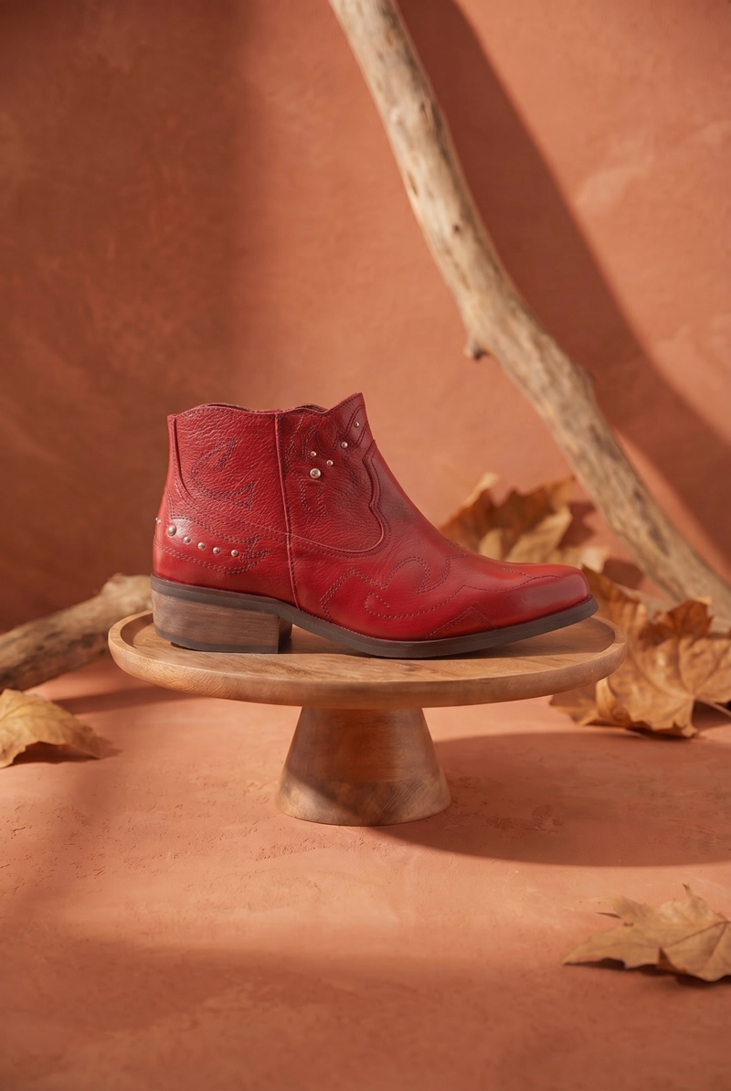 BOTIN CUERO MUJER  ZAPADOR ROJO - 3