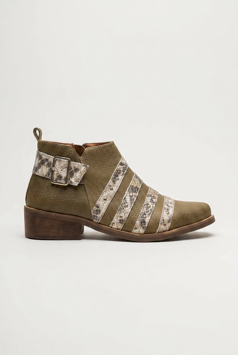 BOTIN CUERO MUJER  PARDILLO VERDE PRINT - 1