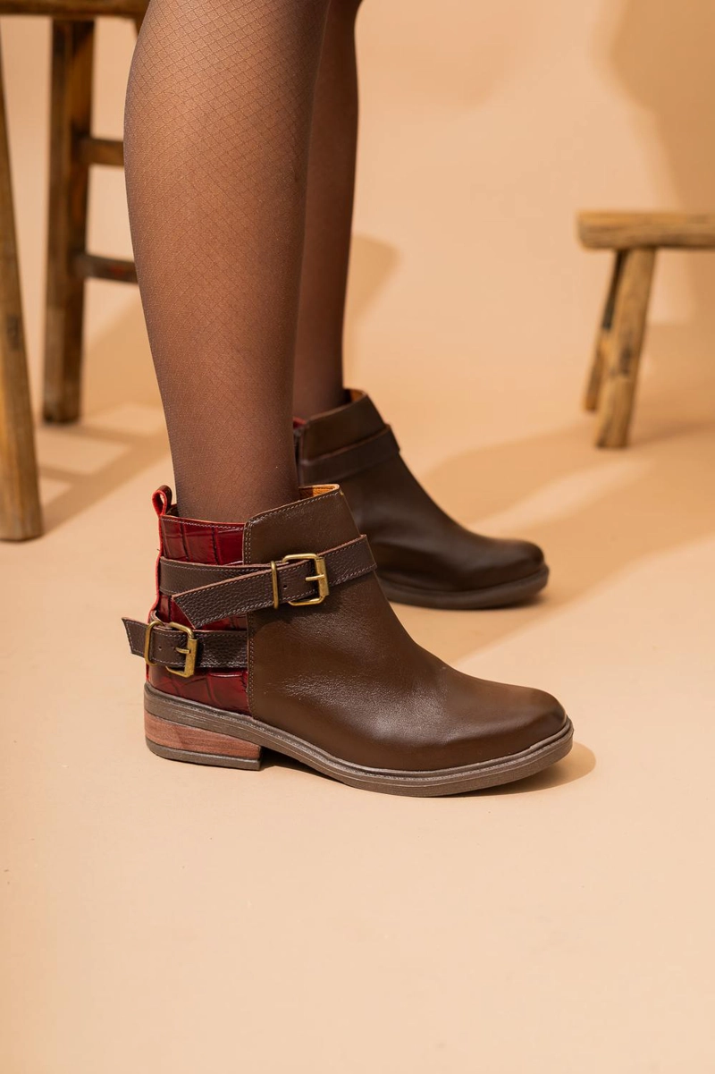 BOTIN CUERO MUJER  LAURA CAFE  BURDEO - 5