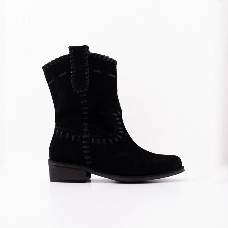 BOTA CUERO MUJER CENIZA NEGRO - 1