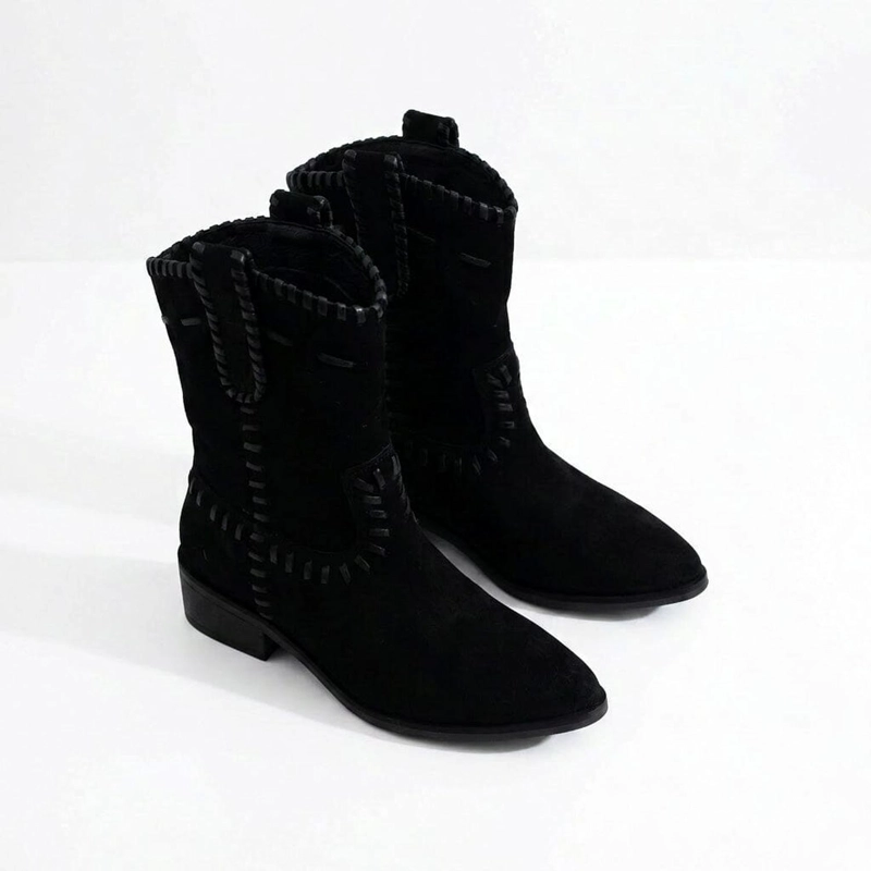 BOTA CUERO MUJER CENIZA NEGRO - 2