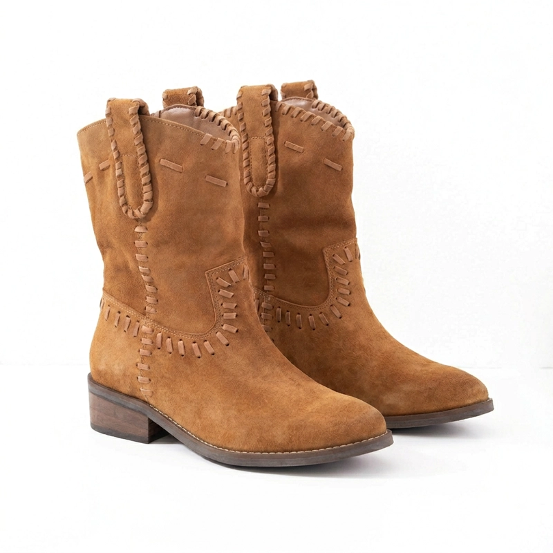 BOTA CUERO MUJER CENIZA CAMEL - 2