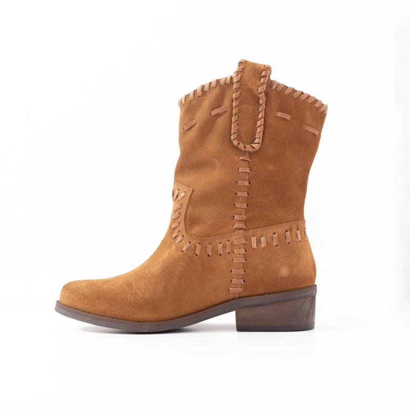 BOTA CUERO MUJER CENIZA CAMEL - 3