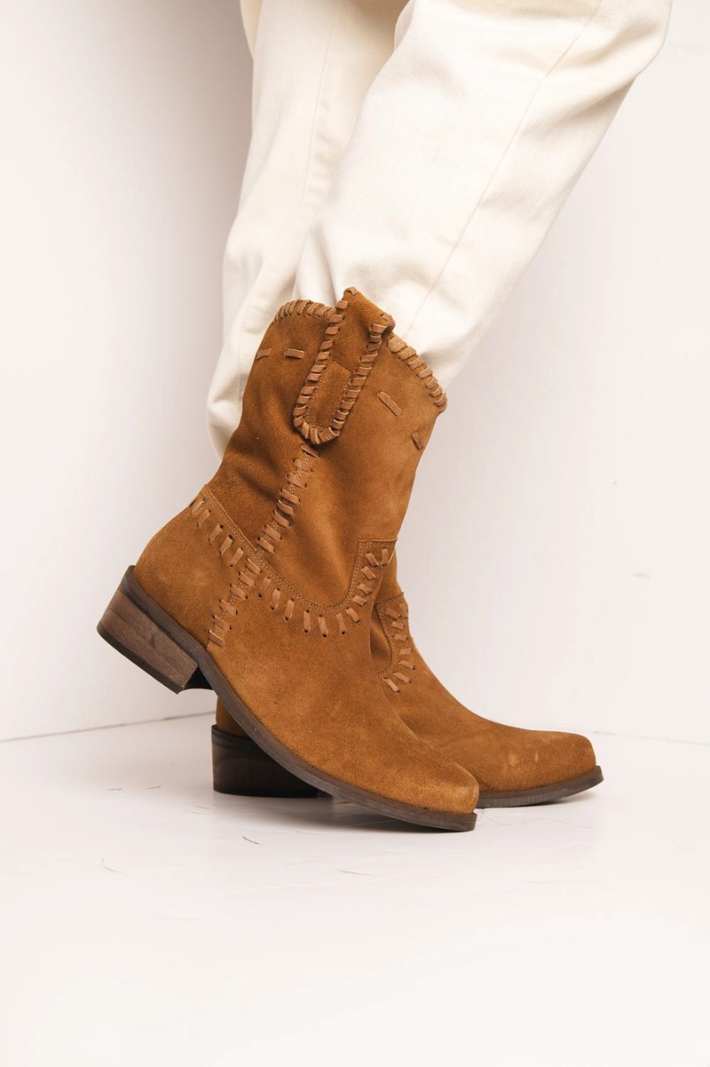 BOTA CUERO MUJER CENIZA CAMEL - 5