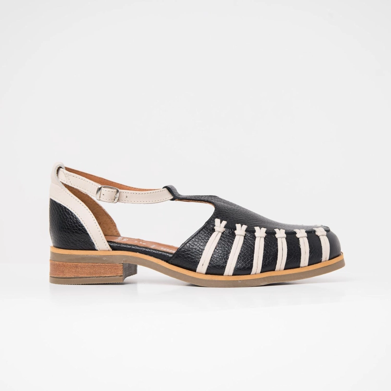 ZAPATO CUERO MUJER  DUNA NEGRO BEIGE - 1