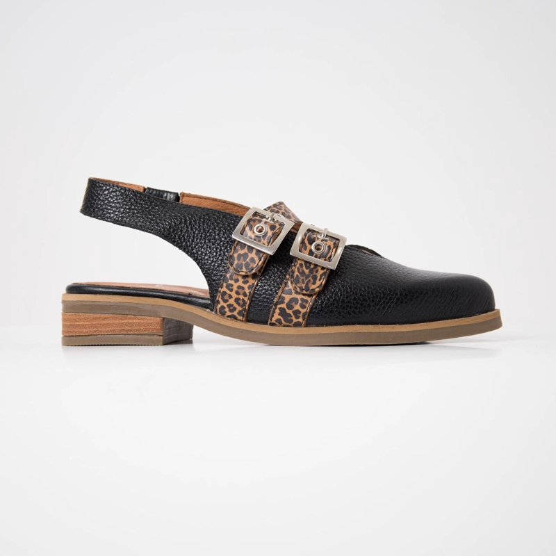 ZAPATO CUERO MUJER  ESTRILDA NEGRO LEOPARDO - 1
