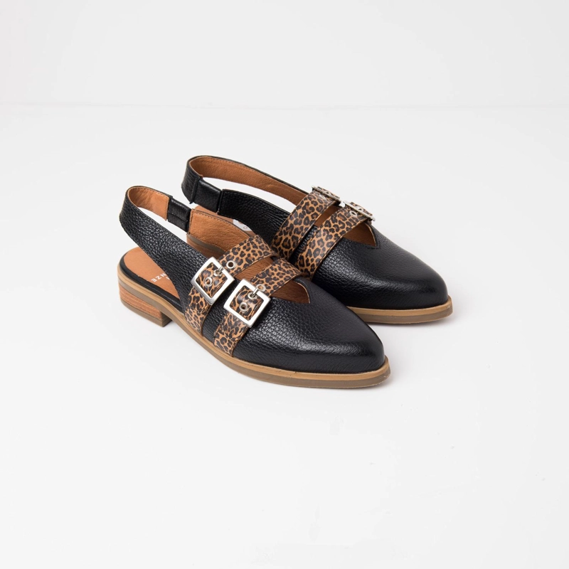 ZAPATO CUERO MUJER  ESTRILDA NEGRO LEOPARDO - 2