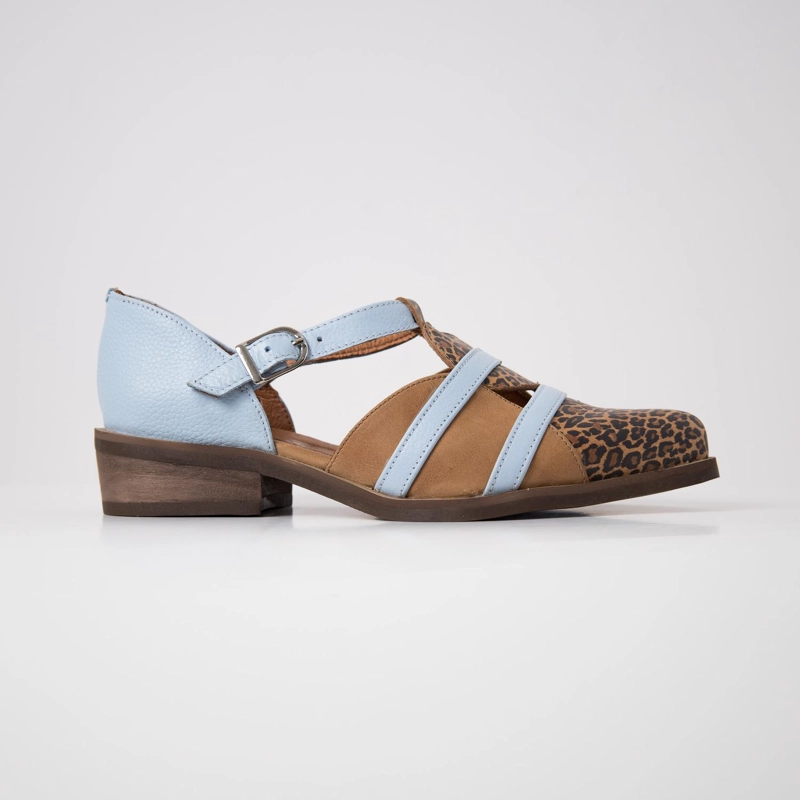 ZAPATO CUERO MUJER  RADAL LEOPARDO CELESTE - 1