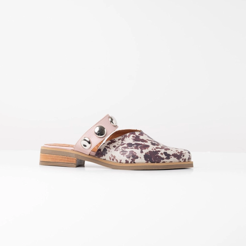 BABUCHA MUJER CUERO  PIBI PRINT ROSADO - 1