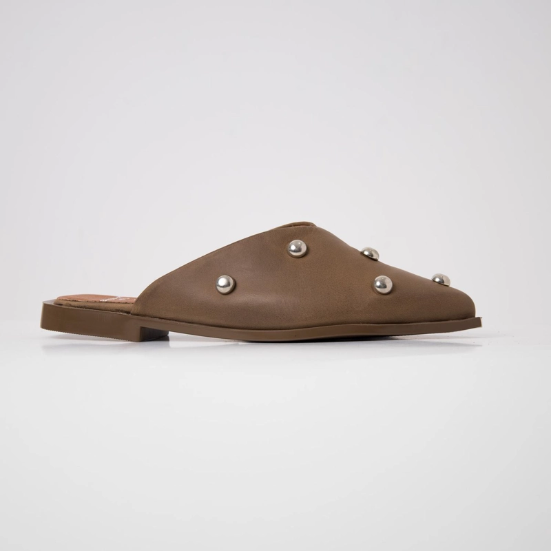 BABUCHA MUJER CUERO  ONDA TAUPE - 1