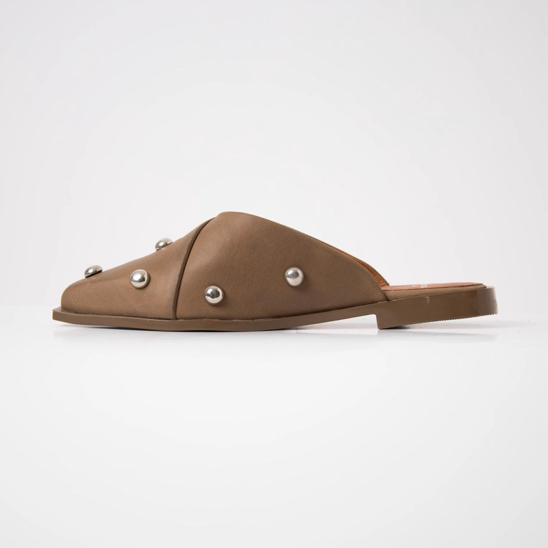 BABUCHA MUJER CUERO  ONDA TAUPE - 3
