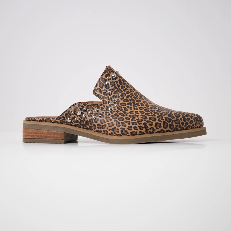 BABUCHA MUJER CUERO  TRAMA LEOPARDO - 1