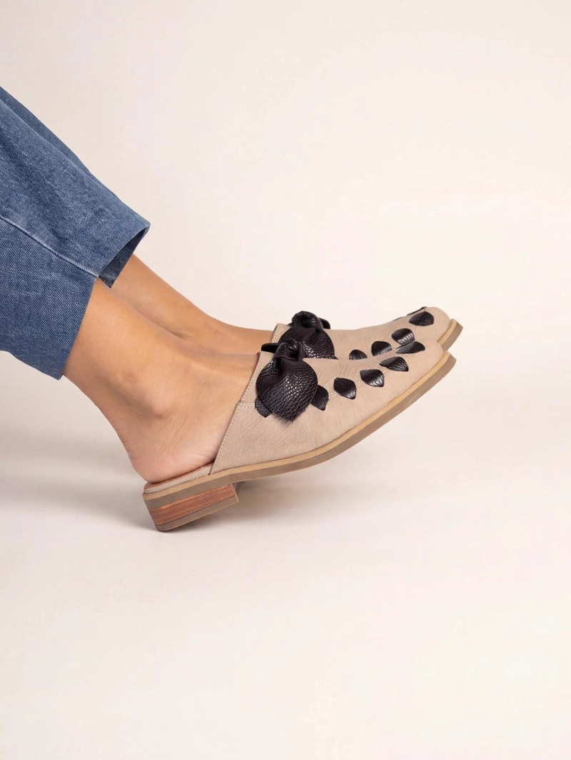 BABUCHA MUJER CUERO  SOMBRA BEIGE NEGRO - 2