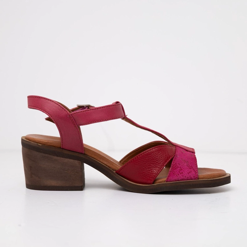 SANDALIA CUERO MUJER  SAUCO FUCSIA ROJO - 1