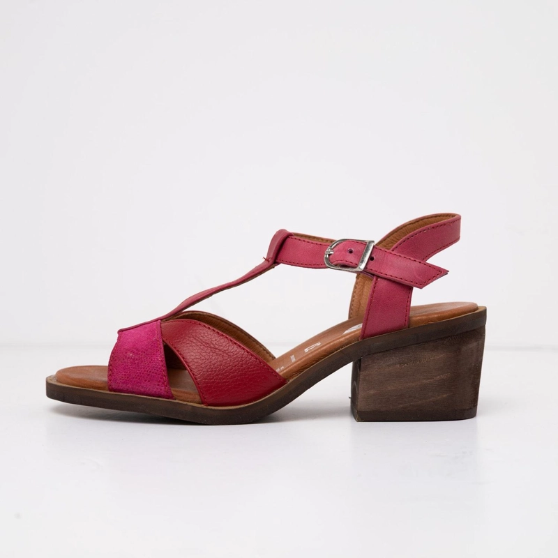 SANDALIA CUERO MUJER  SAUCO FUCSIA ROJO - 3