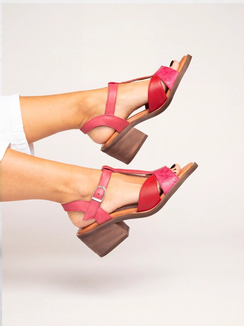 SANDALIA CUERO MUJER  SAUCO FUCSIA ROJO - 4