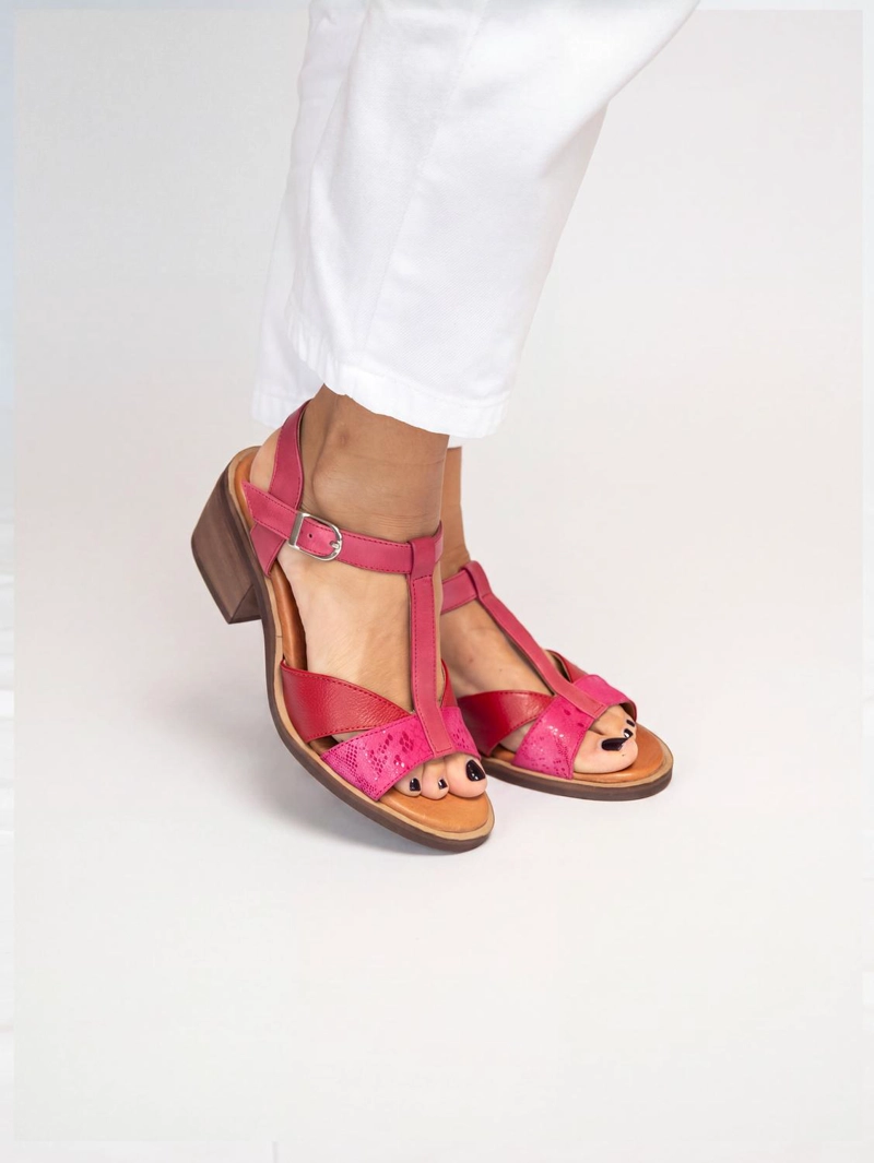 SANDALIA CUERO MUJER  SAUCO FUCSIA ROJO - 6