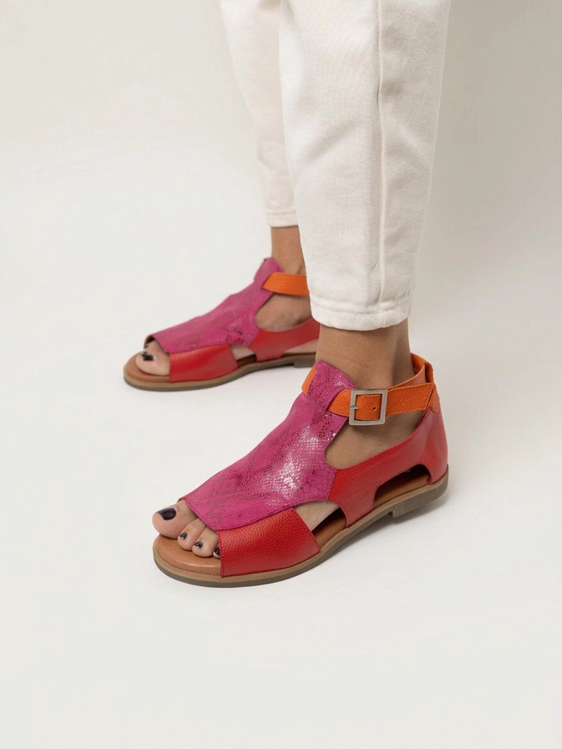 SANDALIA CUERO MUJER  OCTAY ROJO FUCSIA - 4