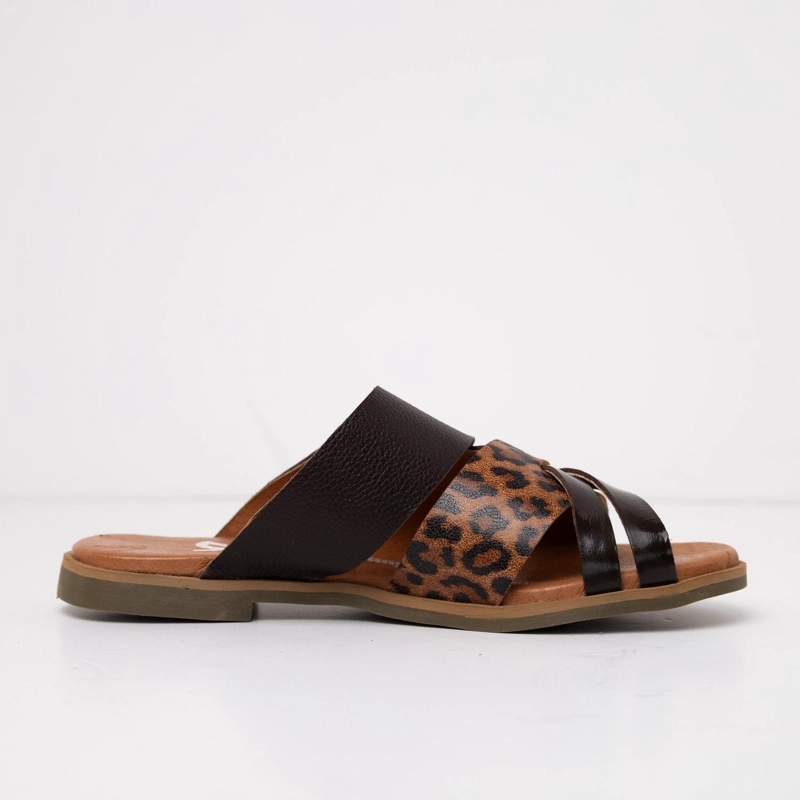 SANDALIA CUERO MUJER  PINO CAFE LEOPARDO 36