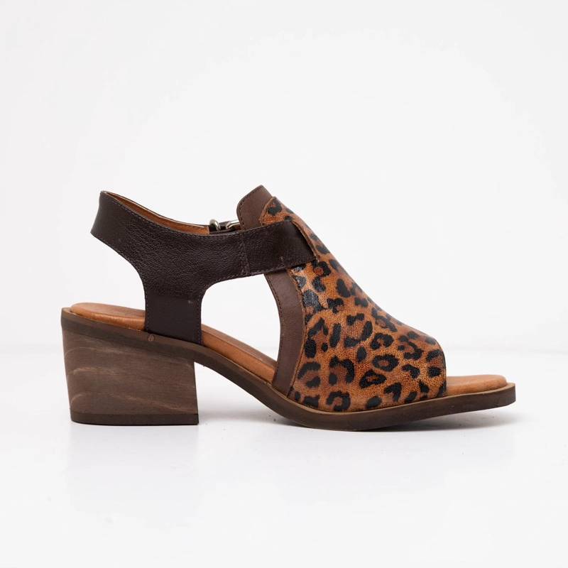 SANDALIA CUERO MUJER GUANAY LEOPARDO CAFE - 1
