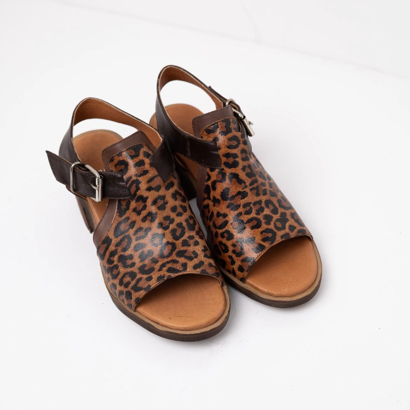 SANDALIA CUERO MUJER GUANAY LEOPARDO CAFE - 2