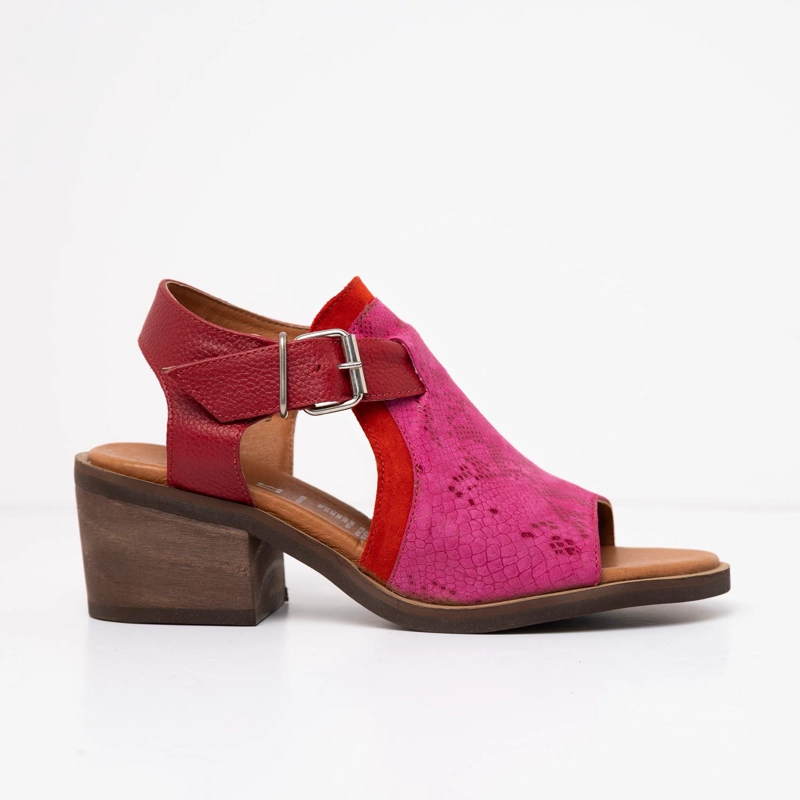 SANDALIA CUERO MUJER GUANAY FUCSIA ROJO 40