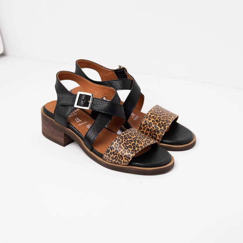 SANDALIA CUERO MUJER  SALTEADOR LEOPARDO NEGRO - 3