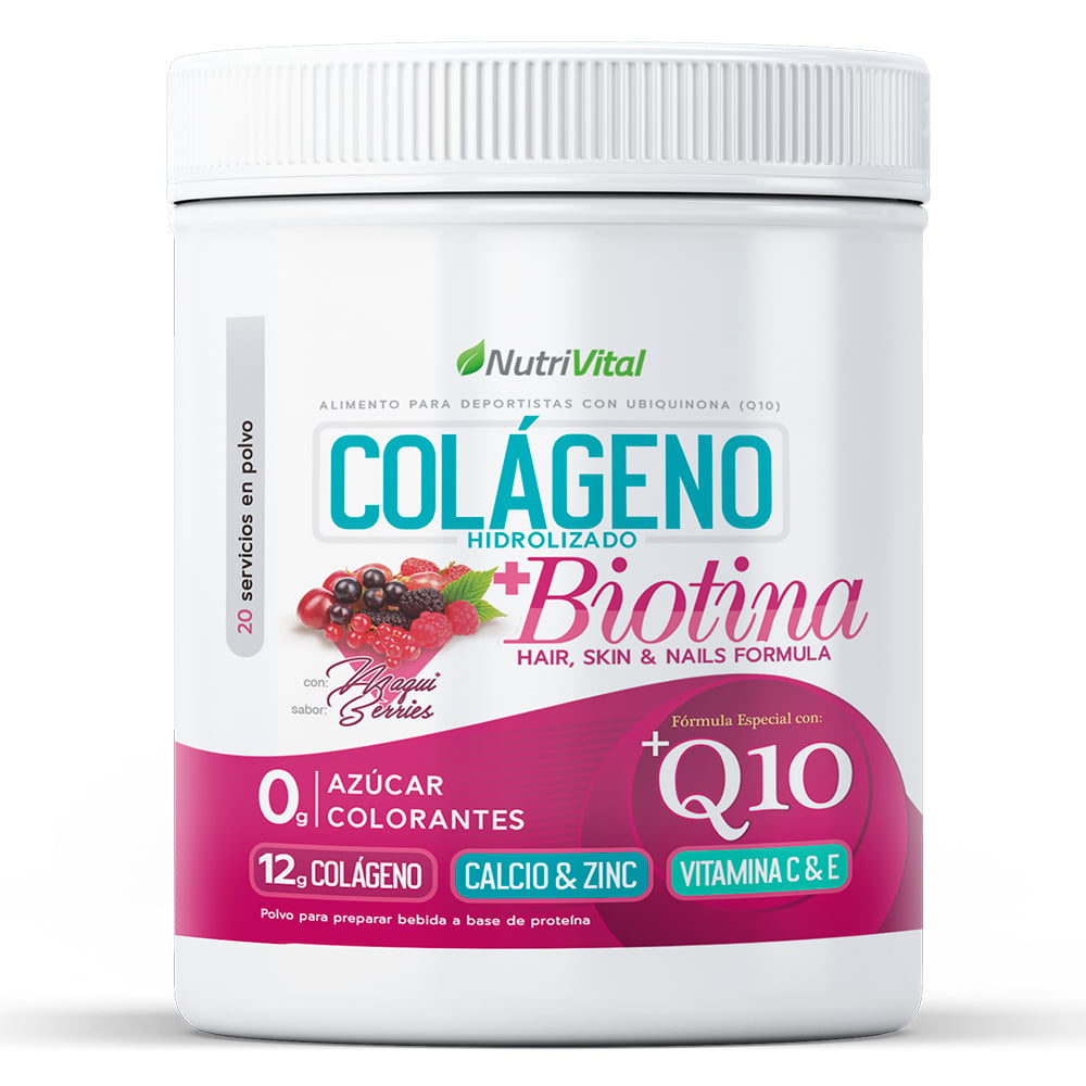 COLÁGENO HIDROLIZADO 12G + BIOTINA + COENZIMA Q10 300 GRS NUTRIVITAL - 1