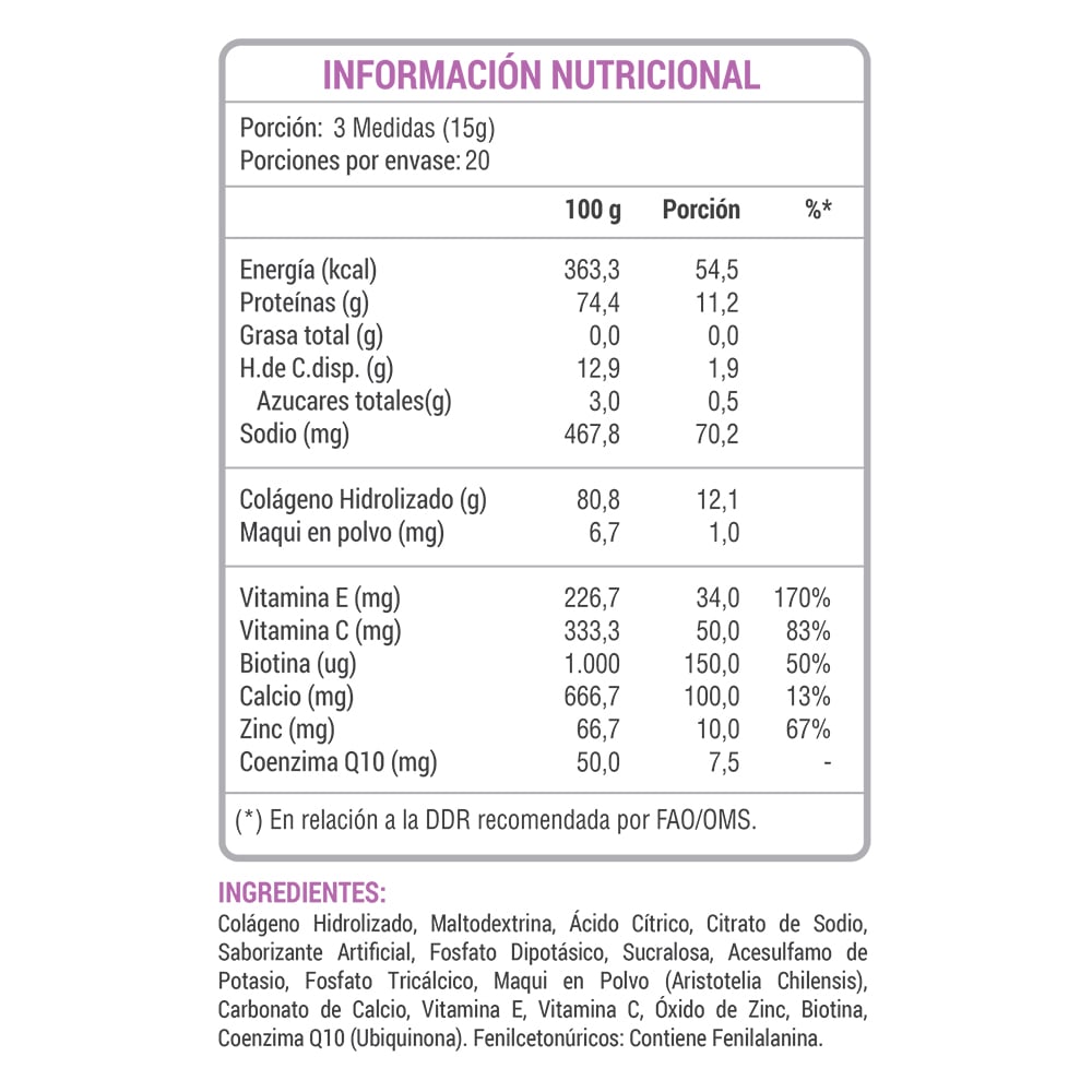 COLÁGENO HIDROLIZADO 12G + BIOTINA + COENZIMA Q10 300 GRS NUTRIVITAL - 2