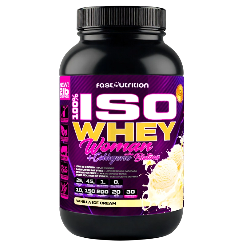 100% ISO WHEY WOMAN 2 LBS + COLÁGENO Y BIOTINA FAST NUTRITION - VANILLA ICE CREAM - 1