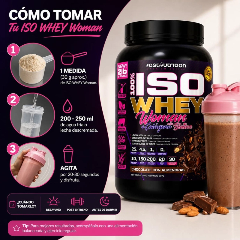100% ISO WHEY WOMAN 2 LBS + COLÁGENO Y BIOTINA FAST NUTRITION - VANILLA ICE CREAM - 3