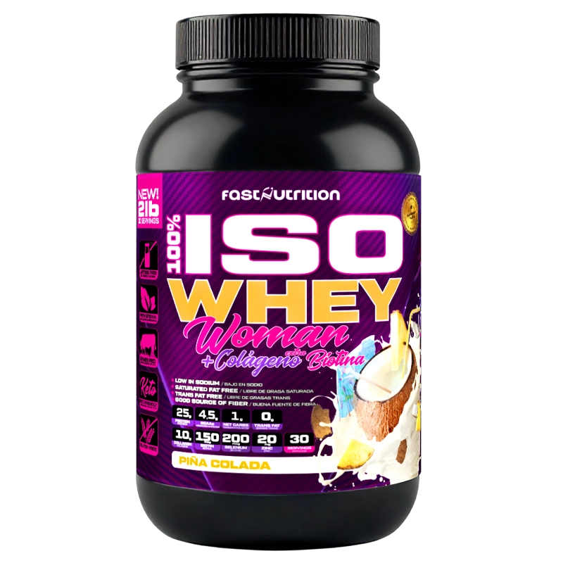 ISO WHEY WOMAN 2 LBS CON COLAGENO Y BIOTINA SABOR PIÑA COLADA FAST NUTRITION - 1