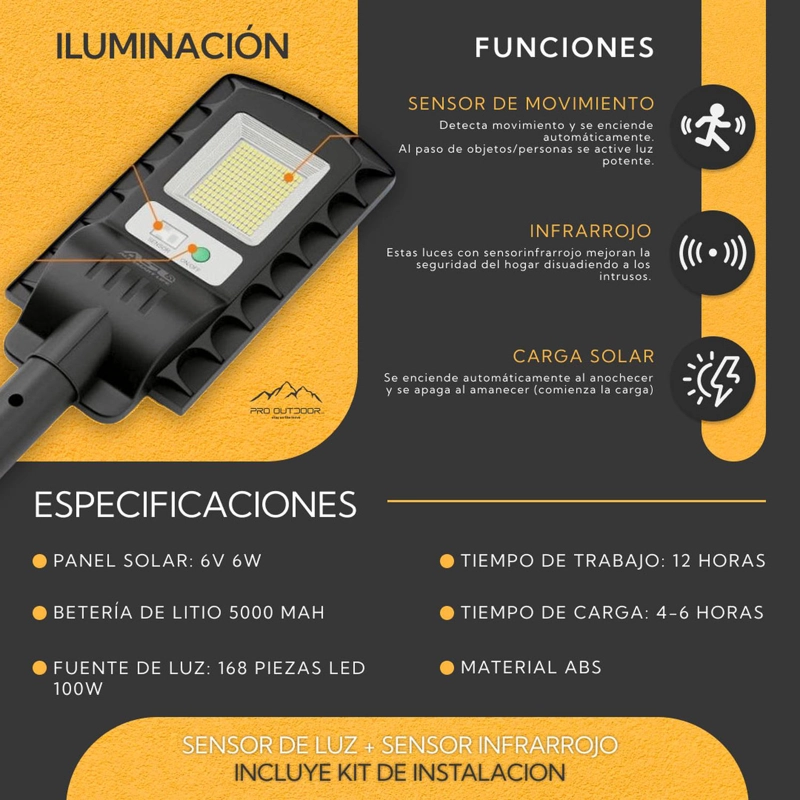 PACK 2 LUMINARIA LED 100 W SOLAR CONTRA AGUA - 9