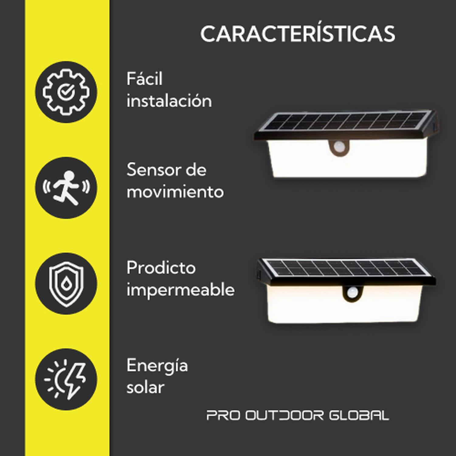 APLIQUE PRO OUTDOOR SOLAR RECTANGULAR CONTRA AGUA CON SENSOR MOVIMIENTO - 5