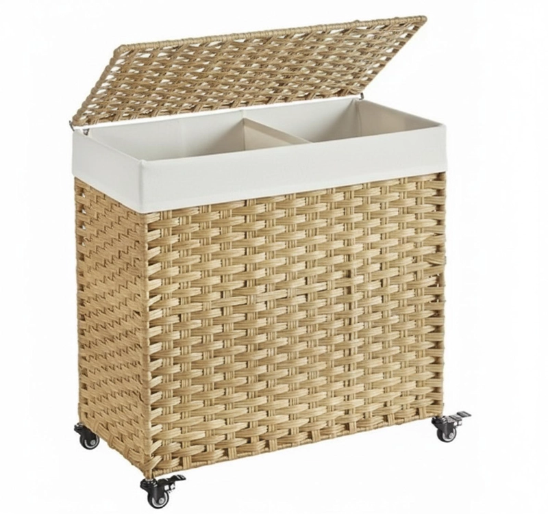 CANASTO CARRITO LAVANDERIA PARA ROPA BAMBU + RUEDAS PLEGABLE - 1